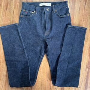 VICTORIA BECKHAM Made in JAPAN High Rise Skinny Leg Raw Denim Jeans Dark wash